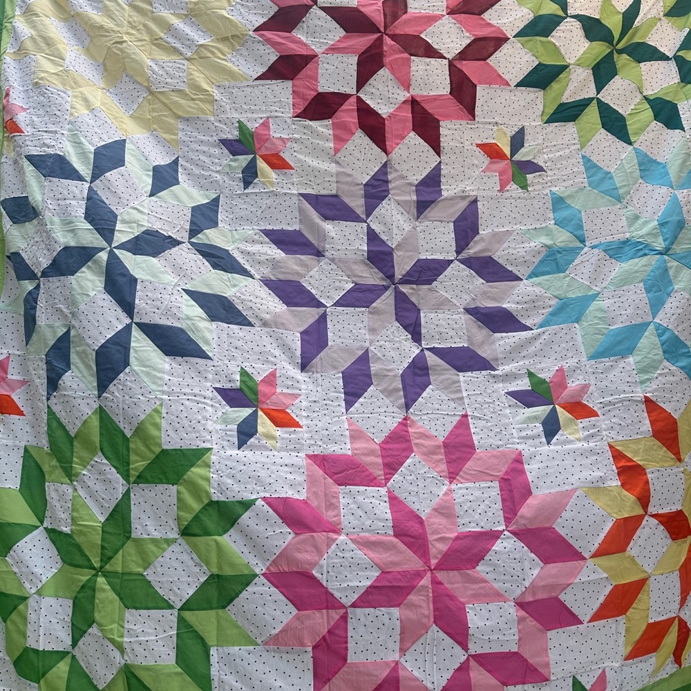 Flower Cosmic Jewels Cotton Fabric Queen size Patchwork quilt top/topper - Picture 3 of 6